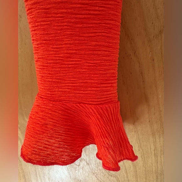 By Anthropologie Fiery Red-Orange Ruffled Button-Down Top - size medium NWOT - Picture 5 of 8